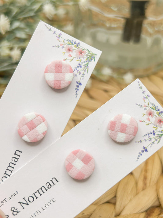 Pink Gingham Studs