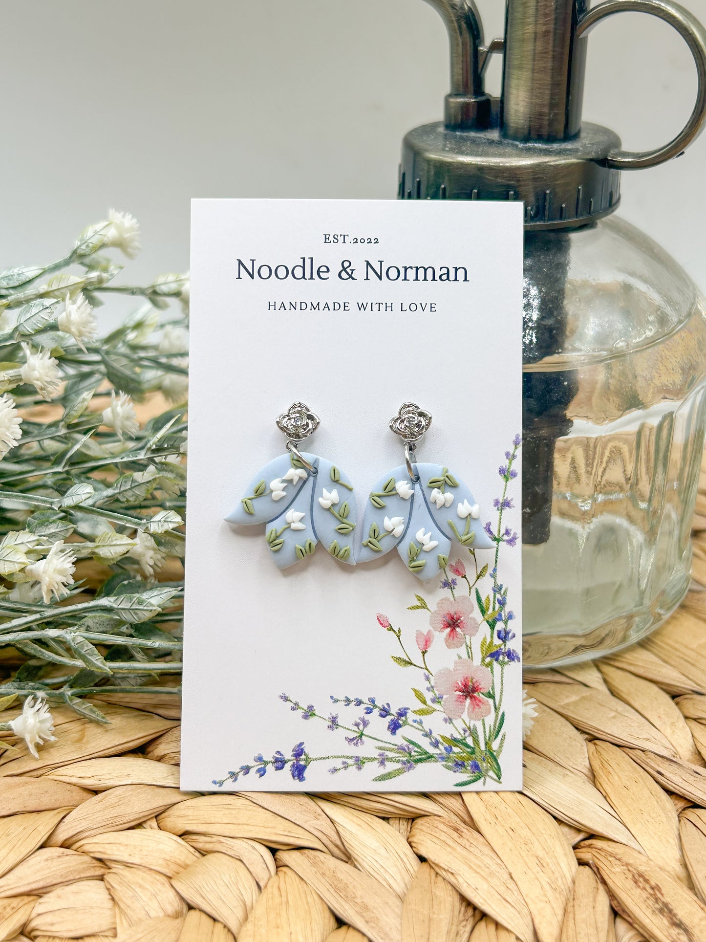 Blue Floral Dangle Earrings