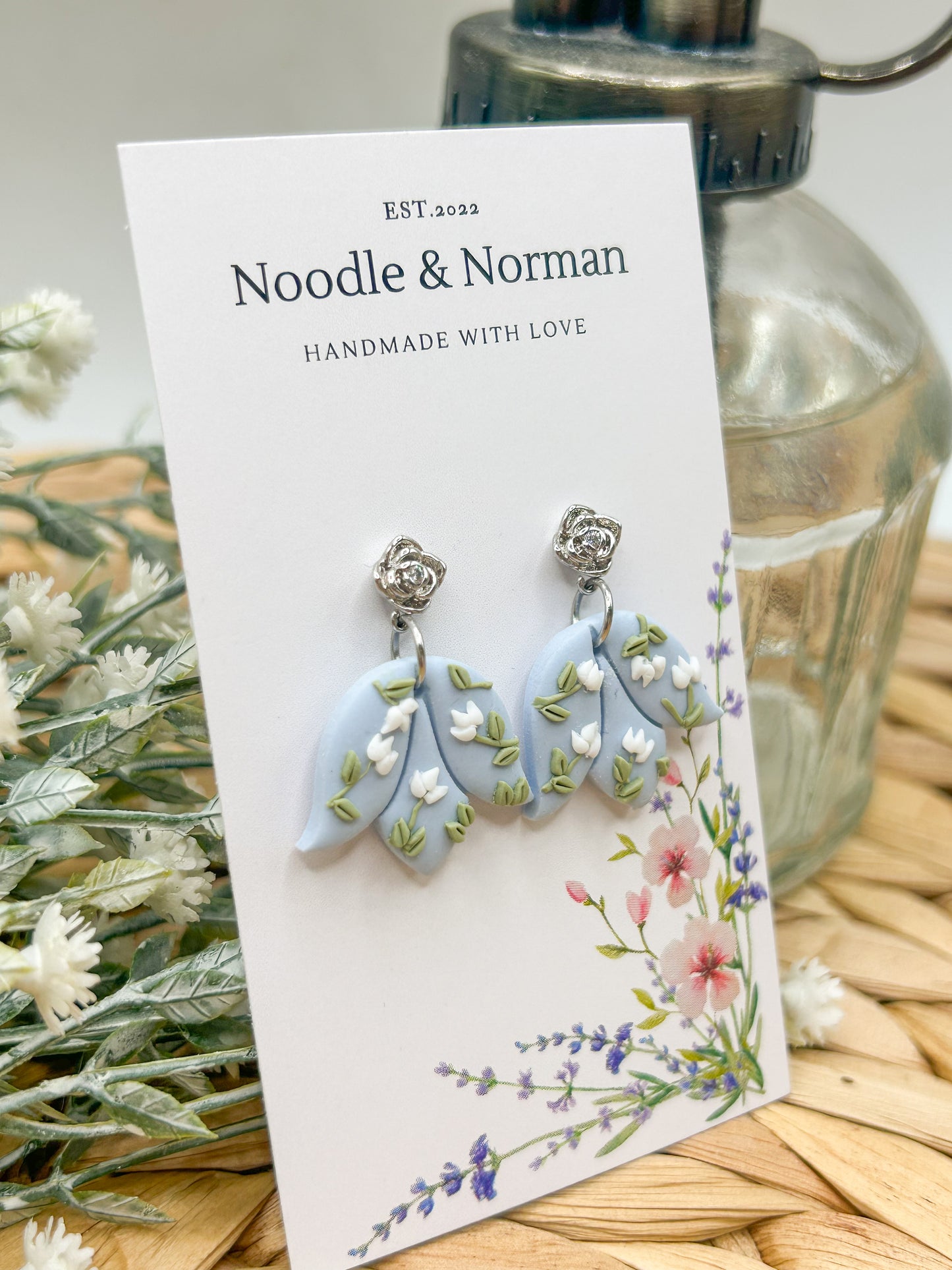 Blue Floral Dangle Earrings