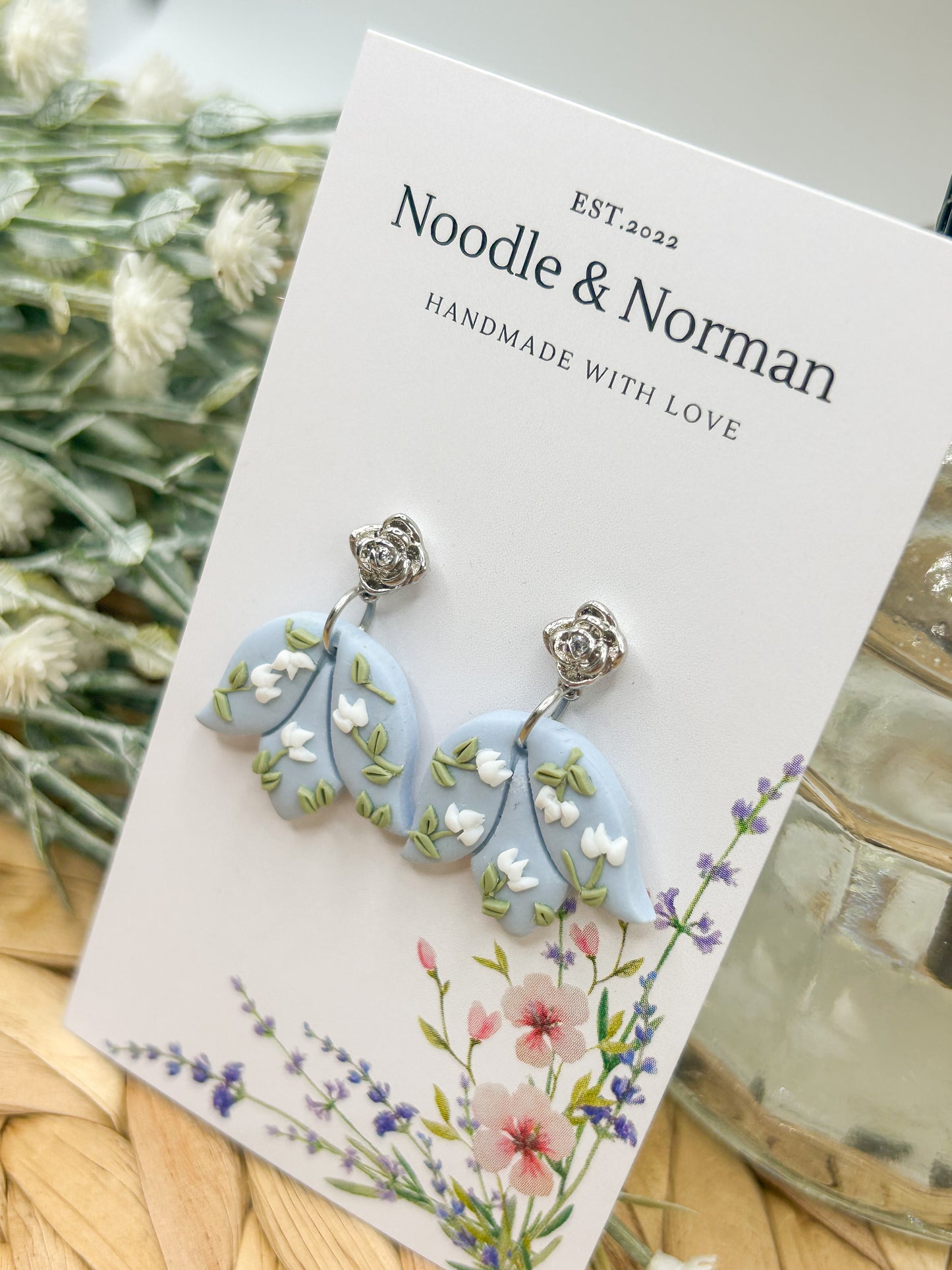 Blue Floral Dangle Earrings