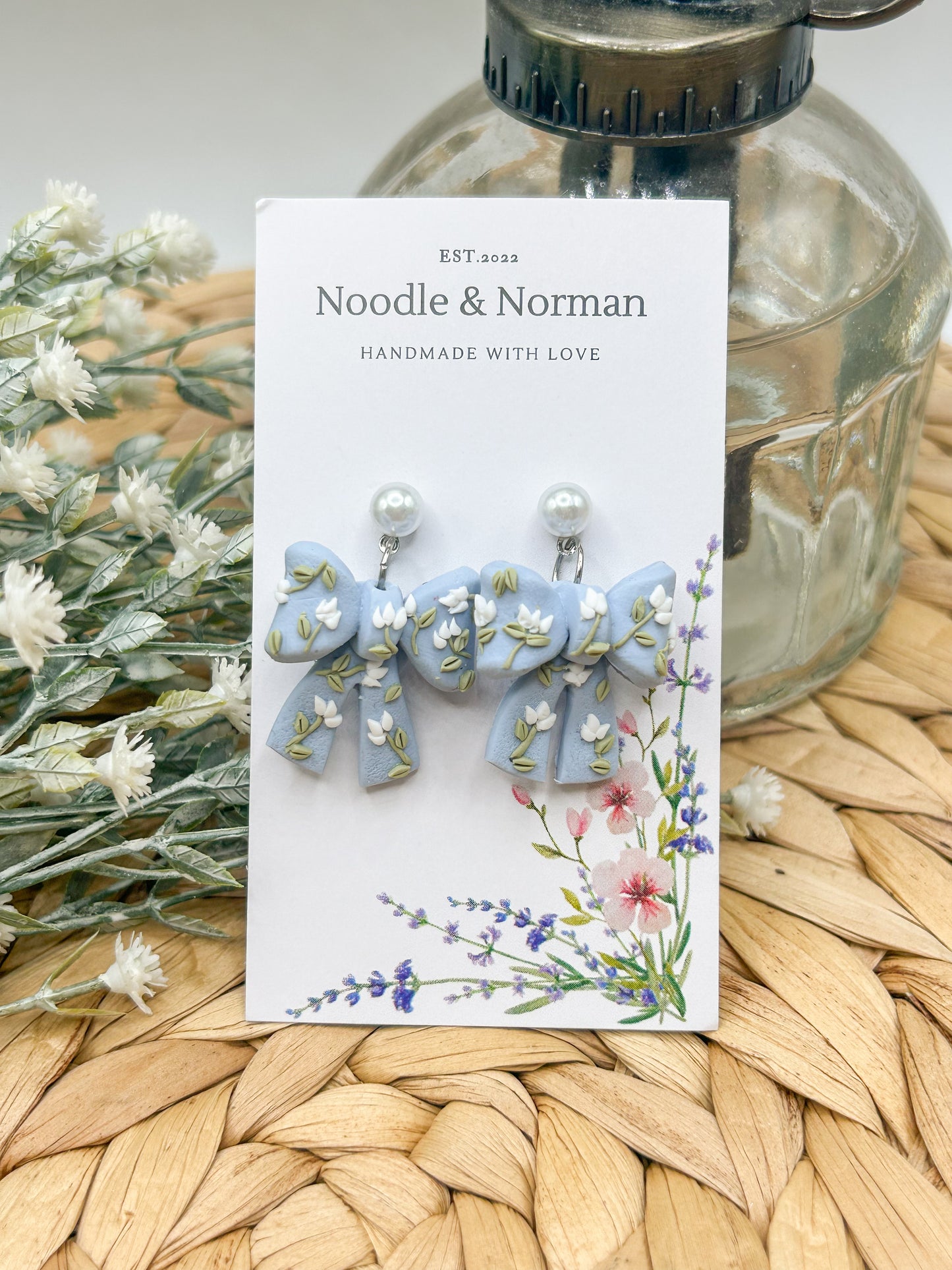 Blue Floral Dangle Earrings