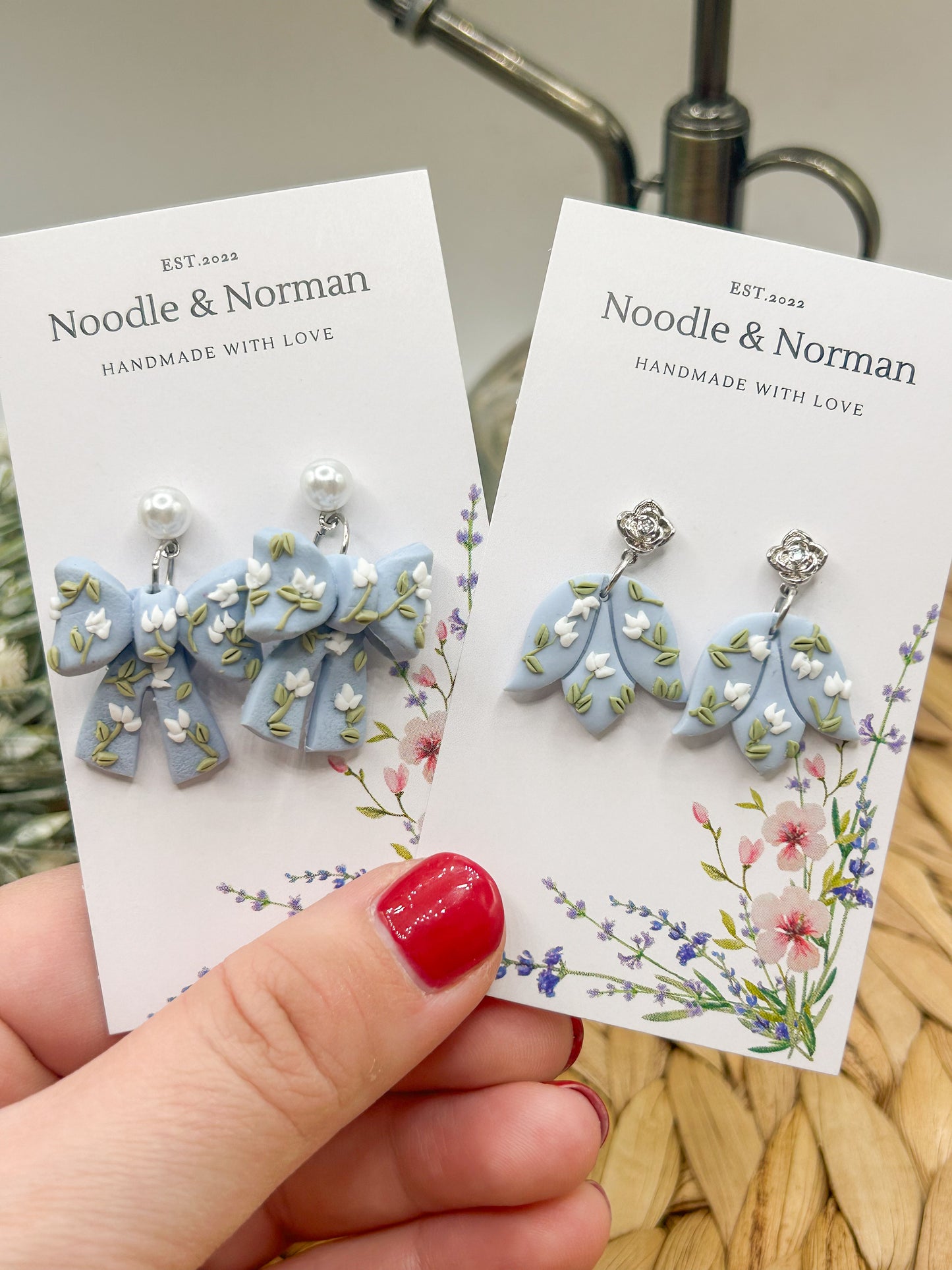 Blue Floral Dangle Earrings