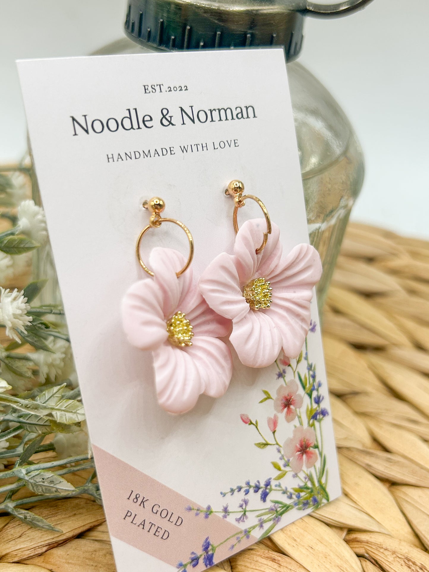 Pink Flower Dangle Earrings