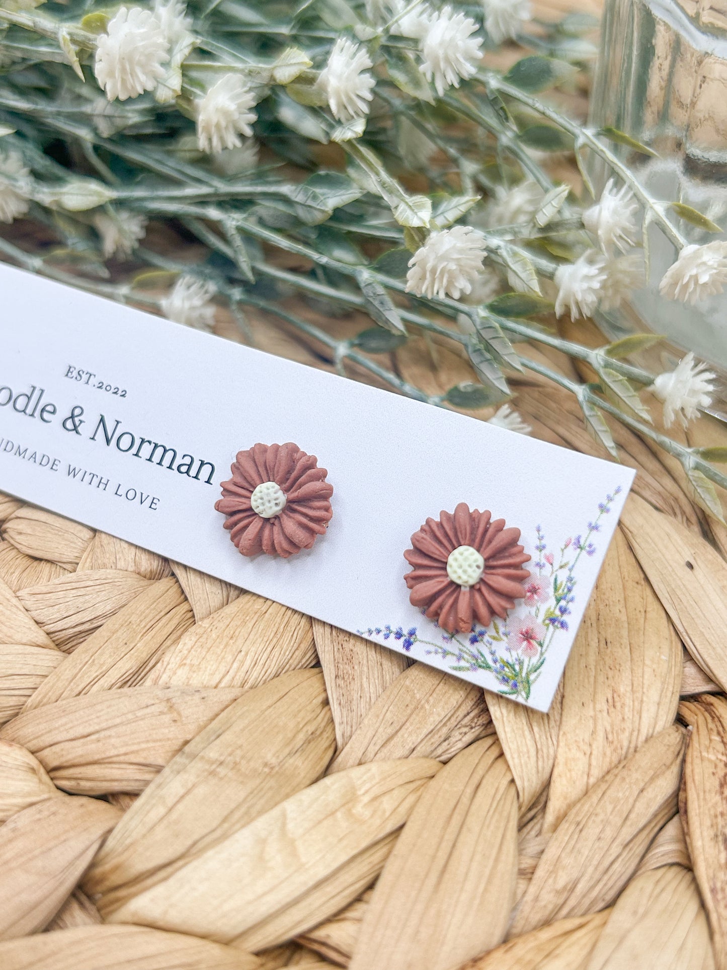 Burnt Orange Daisy Studs